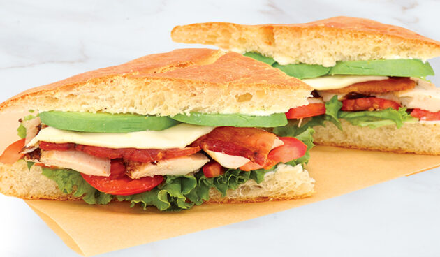 Toasted Chicken Club on Marble Surface