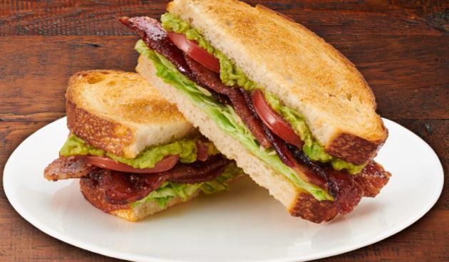 The BLT with avocado and thick cut caramelized bacon with a brown sugar, black and cayenne pepper rub