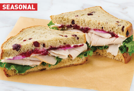 Rustic Stuffing Turkey Cranberry Sandwich on Marble Surface