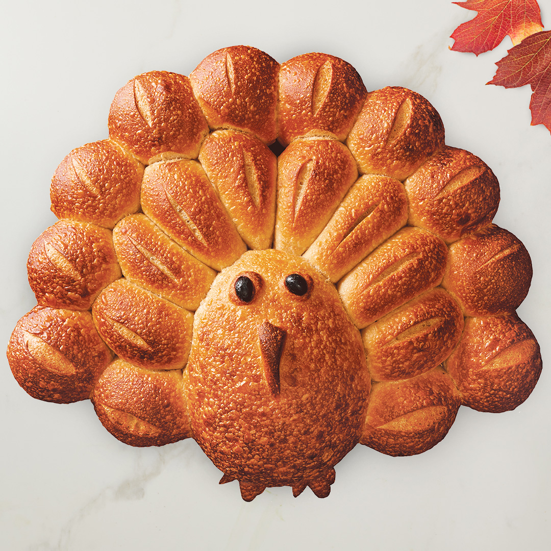 November_Sourdough-Pull-Apart-Turkey Sourdough Pull Apart Turkey on Marble Surface