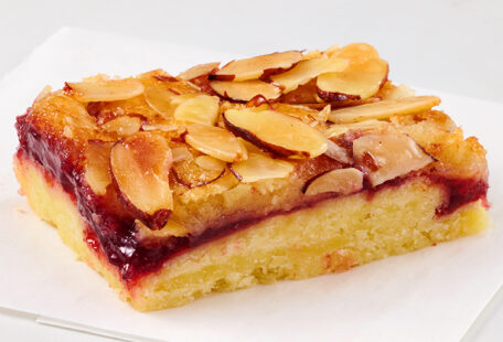 Raspberry Almond Shortbread Bar on white surface