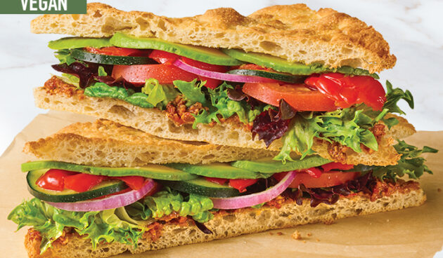Vegan Catalan Sandwich on marble surface
