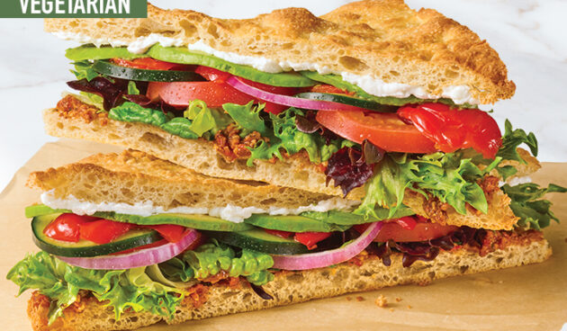 Vegetarian Catalan Sandwich on marble surface