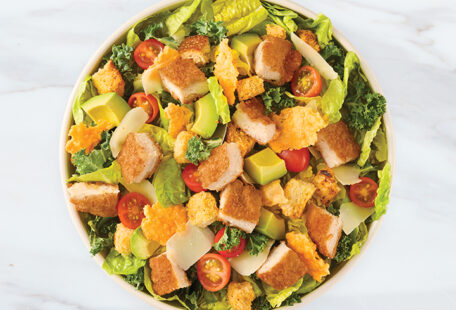 Crispy Chicken Avo Caesar on Marble