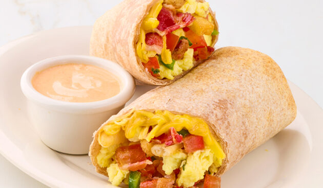 Cali Bacon Breakfast Burrito on a Plate