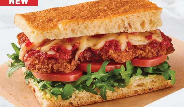 Crispy Chicken Parm on Marble Surface