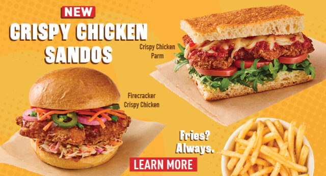 Crispy Chicken Sandwiches and House Fries on Yellow Surface