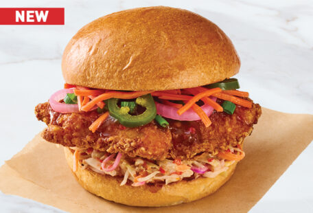 Firecracker Crispy Chicken Sandwich on Marble Surface