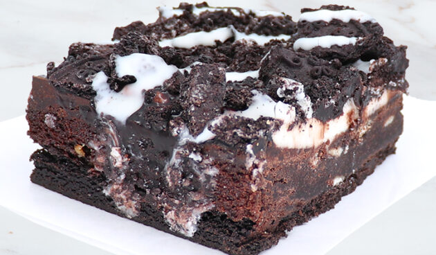 Cookies & Cream Brownie on Parchment