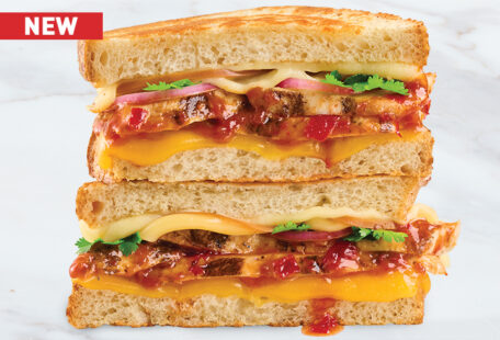 Sweet & Smokey BBQ Chicken Grilled Cheese on Marble