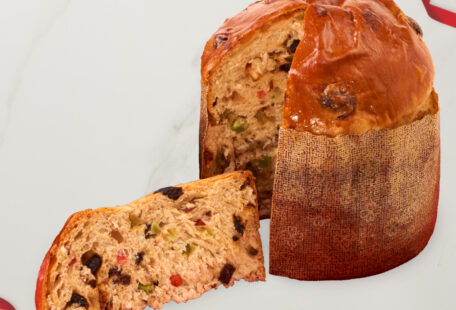 Panettone bread on marble surface