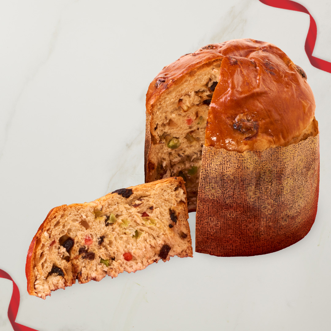 Panettone bread on marble surface