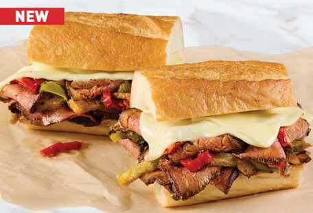 Classic Ribeye Cheesesteak on marble surface