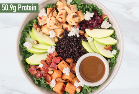Harvest Cobb protein bowl on marble surface