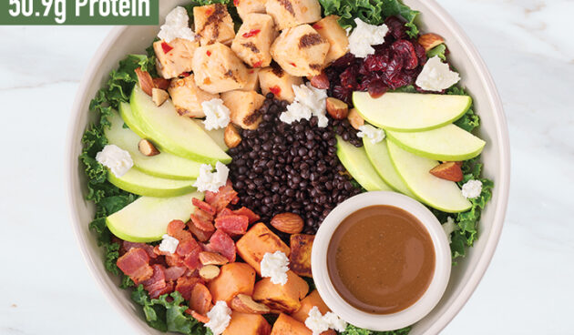 Harvest Cobb protein bowl on marble surface